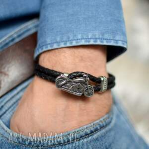 bransoletka męska MOTOCYKL skóra i stal, skórzana