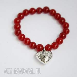 bracelet by sis serce w czerwonym jadeicie, love, prezent, kamienie