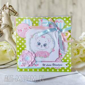 handmade scrapbooking kartki kartka z kotkiem - w dniu urodzin