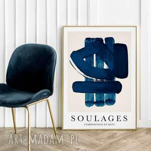 soulages composition en bleu - format 40x50 cm, plakat, plakaty, niebieski