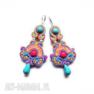 Kolczyki sutaszowe ręcznie haftowane Madras, kolorowe