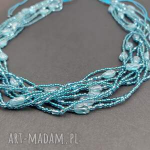 Naszyjnik Krótki Niebieskie Tulipany Sznurek Korale