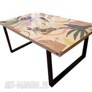 charming jungle - nowoczesny stolik loft kawowy do salonu, czarny gepard