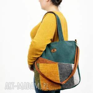 Duża torba na ramię w odcieniach zieleni - pojemna z kieszeniami