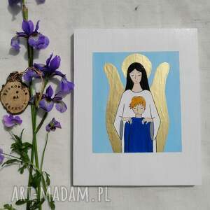 obrazek z aniołem stróżem na komunię świętą - blondyn 1, pamiątka komunijna