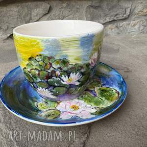 kubki porcelanowa filiżanka ręcznie malowana lilie wodne, porcelana handmade