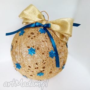 handmade święta upominek bombka kordonkowa - złoto i turkus