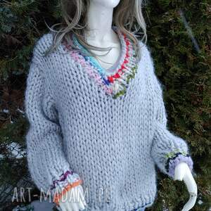 sweter preppy ze 100 merynosa, big knitting