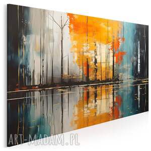 Abstrakcyjny las z odbiciem drzew - obraz do salonu na płótnie 70x50 cm