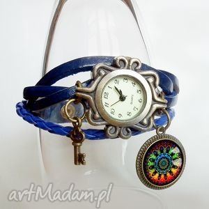 zegarek mandala skórzana bransoletka - zapinany rękę damski, prezenty