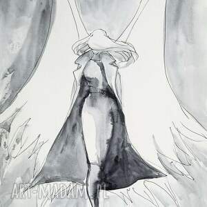 "anielica 3" obraz akwarelą i piórkiem artystki adriany laube