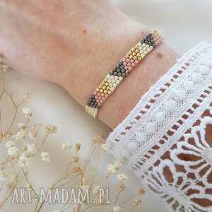 płaska bransoletka we wzory biżuteria handmade szkło japońskie, koraliki