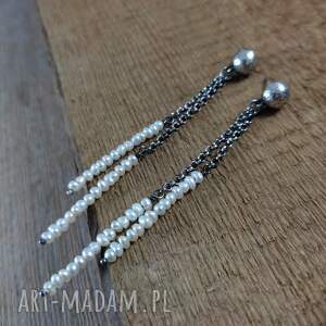 kolczyki - długie z perłą, srebro oksydowane 925