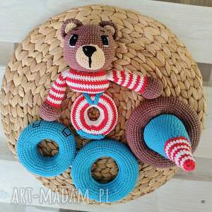 Szydełkowa zabawka miś wieża - edukacyjna piramidka handmade