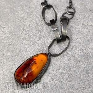 bursztyn, z bursztynem, duży wisior, srebro oksydowane
