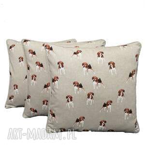ręczne wykonanie poduszki komplet 3 poduszek 45x45cm psy half panama beagle