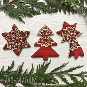 ceramika ana zestaw 3 magnesów w czerwieni, magnesy świąteczne, dodatki
