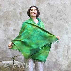 unikatowy bawełniany szal zielony szafir, narzutka, ponczo, prezent