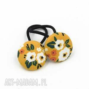 handmade dla dziecka gumeczki do włosów musztardowe w kwiatki
