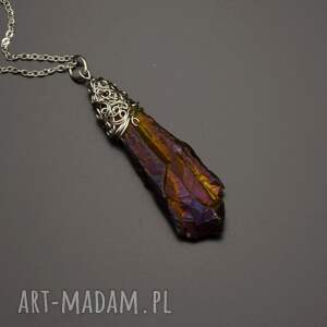 handmade wisiorki wisiorek talizman kwarc tytanowy aura wire wrapping stal chirurgiczna