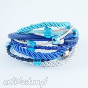 handmade bransoletka - niebieska - rzemienie, sznurki