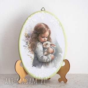 handmade pokoik dziecka obrazek - dziewczynka z króliczkiem