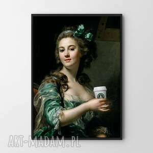 plakat obraz lady with coffee A4 21.0x29.7cm