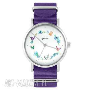 yenoo zegarek - kolorowy wianek fioletowy, nylonowy typ militarny, kwiaty