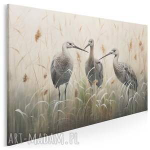 Obraz do salonu - PTAKI NA ŁĄCE WŚRÓD TRAW - 70x50 cm (126101)