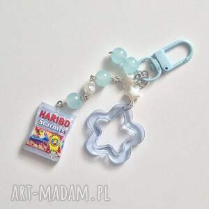 Brelok handmade do kluczy - żelki Haribo i kwiatek
