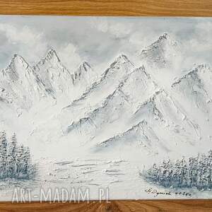 skandynawska dekoracja - obraz strukturalny z teksturą 3d oszronione szczyty