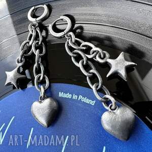 Srebrne, podwójne kolczyki Serduszka i Gwiazdki Rockstar