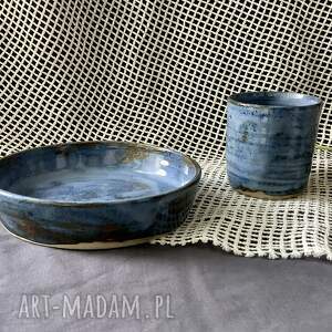 handmade ceramika zestaw kubek talerz "błękitny duet"