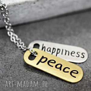 handmade naszyjniki peace & happiness posrebrzany łańcuszek w stylu vintage