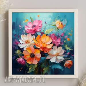 granatowy obraz z kwiatami - nowoczesny orbaz kwiaty - wydruk artystyczny 50x50 cm