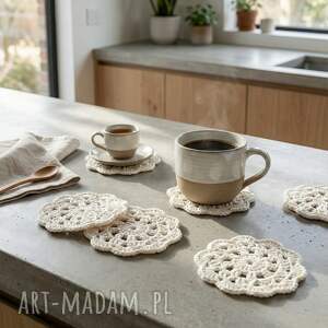 zestaw 6 szydełkowych podkładek pod kubki - 100 bawełna styl boho scandi