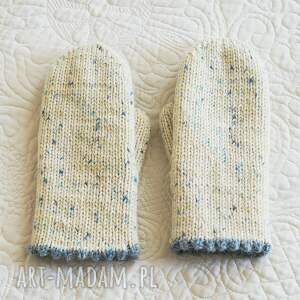 dwustronne rękawiczki pompom, jednopalczaste, wełniane, ciepłe na prezent