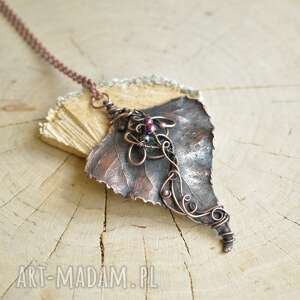 liść z hematytem tęczowym - naszyjnik prawdziwym liściem, biżuteria