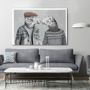 nowoczesny obraz drukowany na płótnie - baran i owca, ślub, państwo baranowscy