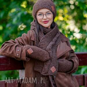 Szal merino u201cbrązowy szalik u201d, z wełny, elegancki damski, z włóczki premium
