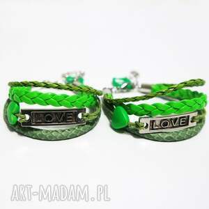 bransoletki - zielone love rzemienie, 2 sztuki, miłość przyjaciel niej