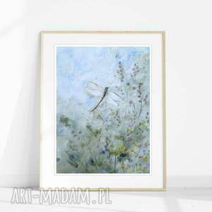 Oryginalna akwarela 30x40 cm - ważka, ręcznie malowana na fakturowanym papierze