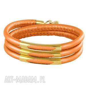 bracelet in metalik orange gold, rzemień, magnes