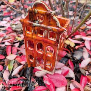 ceramiczna, kamieniczka, lampion, świeca