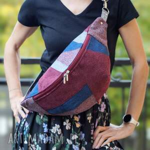Prezent patchworkowa nerka XXL z łączonych tkanin, mini plecak