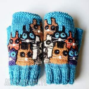 Rękawiczki dziecięce/Niebieskie mitenki/Kolorowe koty/