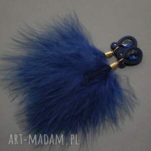 granatowe klipsy sutasz z piórami, sznurek, eleganckie, wieczorowe