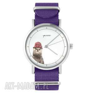 zegarki zegarek - wydra fioletowy, nylonowy, typ militarny, grafika, prezent