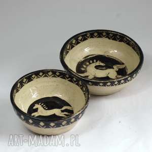 handmade ceramika 2 miseczki ceramiczne z koniem | sgraffito | unikatowe | na prezent