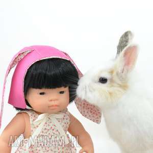 ubranka dla lalek miniland, kombinezon czapka z uszami, 38 cm, lalki bonnetka